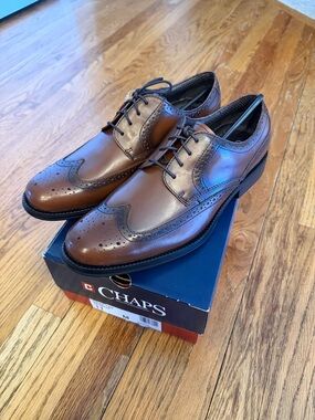 Chaps Men's Brown Leather Wingtip Oxfords